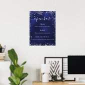 Hochzeitsmenü für Navy-Silber-Glitzer-Bar Poster (Heimbüro)