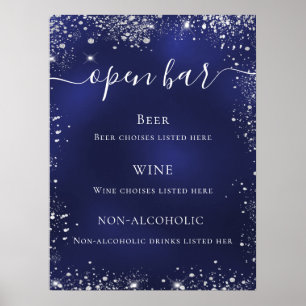 Hochzeitsmenü für Navy-Silber-Glitzer-Bar Poster