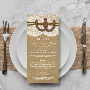 Hochzeitsmenü für Rustikale Kraft, Spitzen und Hor Werbekarte