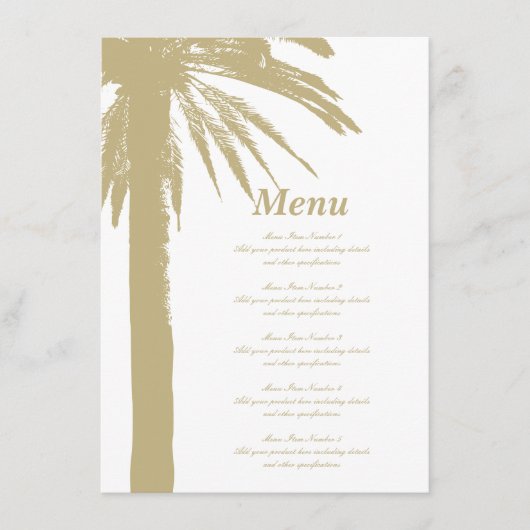 Hochzeitsmenü für Sandpalmen Menükarte (Vorderseite)