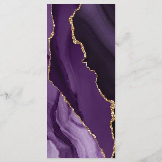 Hochzeitsmenü für Schwarz und Lila Goldkalligrafie Menükarte (Rückseite)