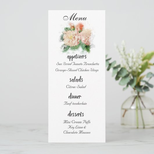 Hochzeitsmenü für Shabby Chic-Rose Menükarte (Stehend Vorderseite)