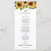 Hochzeitsmenü für Sonnenblumen Menükarte (Vorderseite)