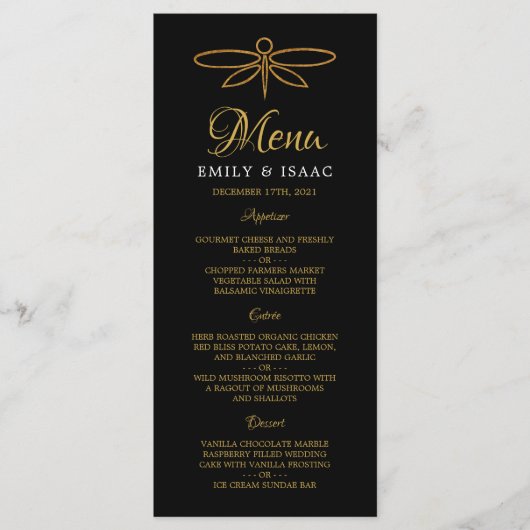 Hochzeitsmenü für Vintage Goldfräsen Menükarte (Vorderseite)