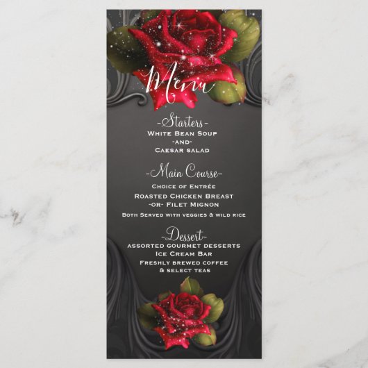 Hochzeitsmenü für Vintage Schwarze Rote Rosen Menükarte (Vorderseite)