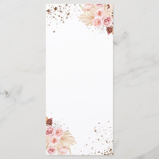 Hochzeitsmenü für Wasserfarben | Boho Floral Glitz Menükarte (Rückseite)
