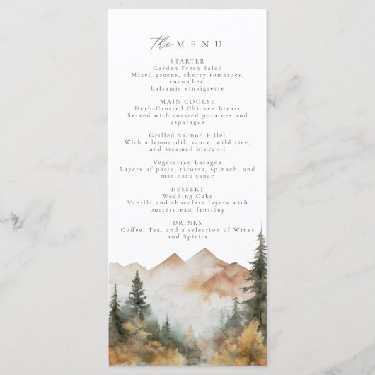 Hochzeitsmenü für Wasserfarben Menükarte (Vorderseite)