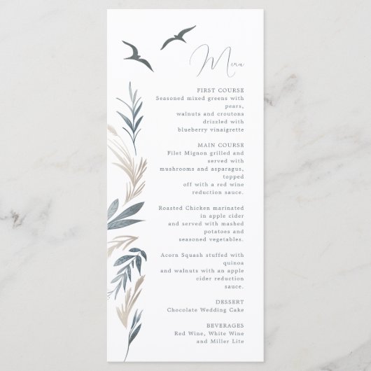 Hochzeitsmenü für Wasservögel Menükarte (Vorderseite)