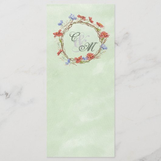 Hochzeitsmenü für Wildblumen im Wasserfarbenfrohen Menükarte (Rückseite)