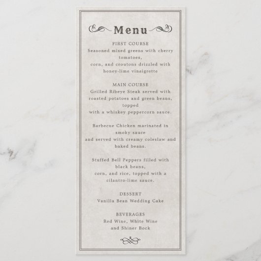 Hochzeitsmenü für Wildwestpferde Menükarte (Vorderseite)