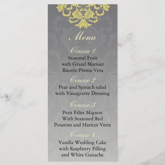 Hochzeitsmenü "gelb grau" menükarte (Vorderseite)