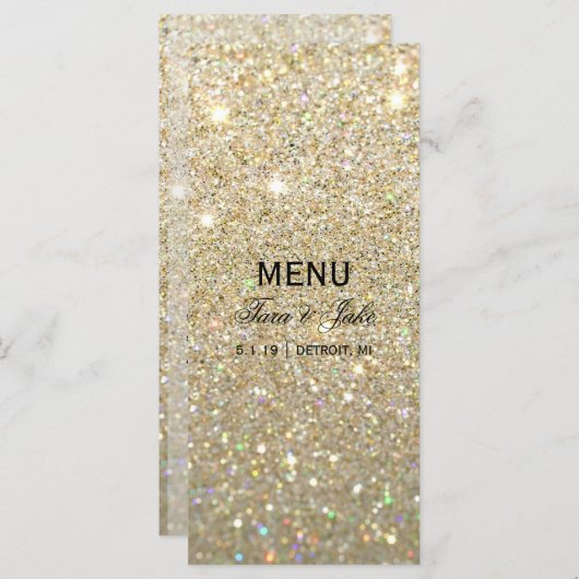 Hochzeitsmenü - Goldene Glit Fab Menükarte (Vorne/Hinten)
