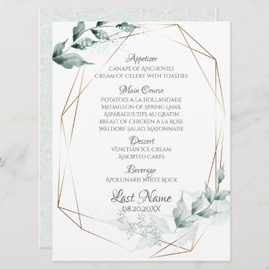 Hochzeitsmenü | Grayed Jade Green Botanic Menu Menükarte (Vorne/Hinten)