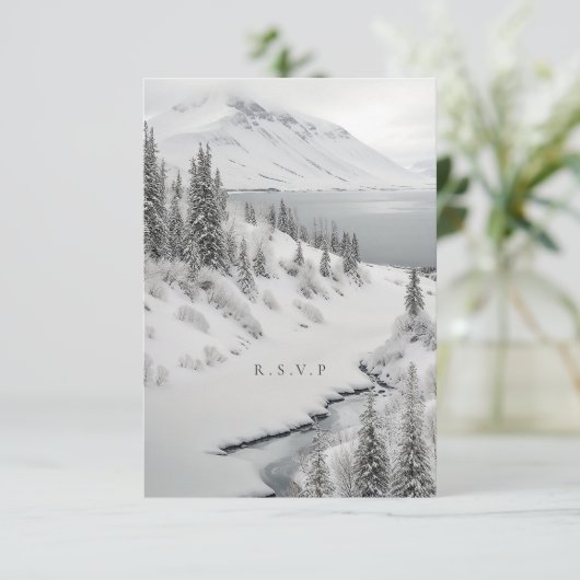 Hochzeitsmenü im Winter im Eisland UAWG RSVP Karte (Stehend Vorderseite)