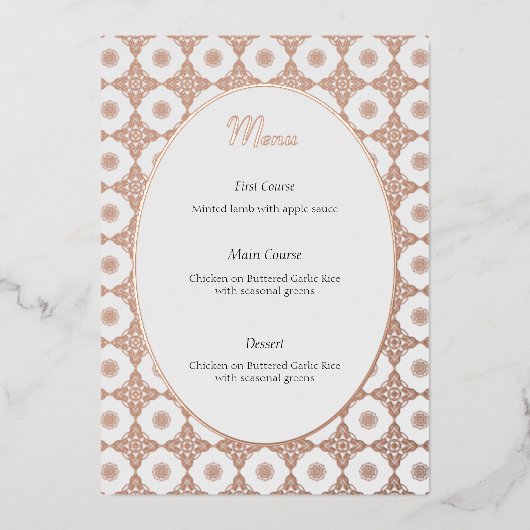 Hochzeitsmenü in Rose Gold Folieneinladung (Vorderseite)