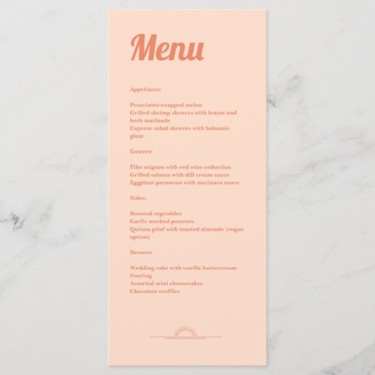 Hochzeitsmenü Just Peachy Menükarte (Vorderseite)