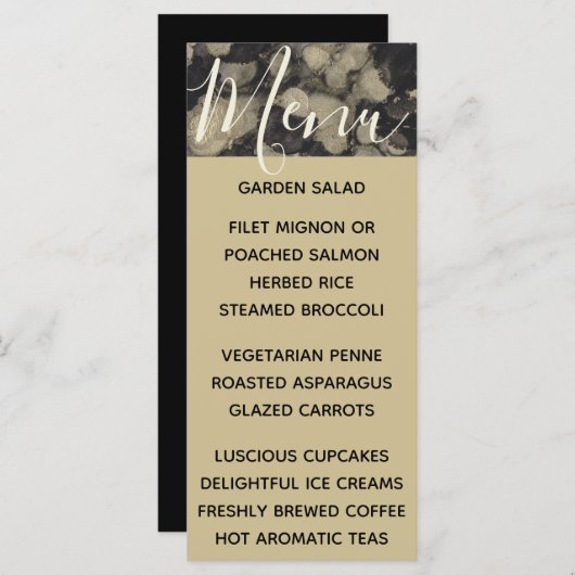 Hochzeitsmenü Karte Elegant Gold und Schwarz (Vorne/Hinten)