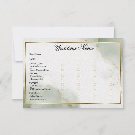 Hochzeitsmenü Karte Mute Sage Gold marmoriert (Rückseite)