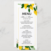 Hochzeitsmenü Lemon Gelbe Hochzeitseinladung Menükarte (Vorne/Hinten)