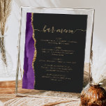 Hochzeitsmenü Lila Goldmedaille Poster<br><div class="desc">Ein elegantes Zeichen für Ihr Hochzeitsmenü. Die Wörter "Bar menu" werden in goldfarbener Handschriftenkalligrafie mit Swashes am Anfang und Ende angezeigt, darunter mit anpassbarem Text. Ein lila Aquarelldesign mit vergoldeten Imitaten Glitzer schmückt den links Rahmen auf einem schwarzen Tonschiefer. In unserer Kollektion finden Sie die passende Hochzeitseinladung und das Tagesgeschäft....</div>