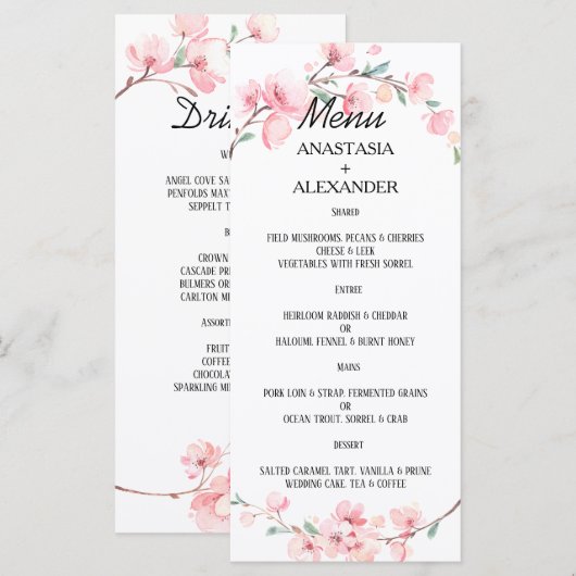 Hochzeitsmenü. MENÜKARTE (Vorne/Hinten)