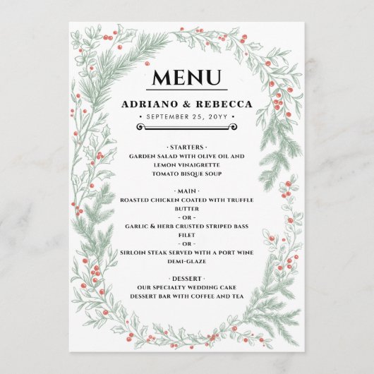 Hochzeitsmenü Menükarte (Vorderseite)