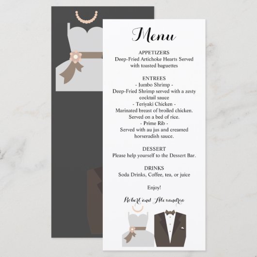 Hochzeitsmenü Menükarte (Vorne/Hinten)