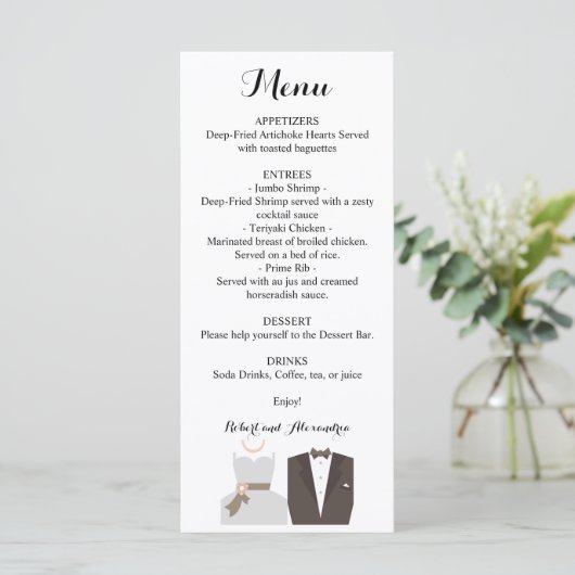 Hochzeitsmenü Menükarte (Stehend Vorderseite)