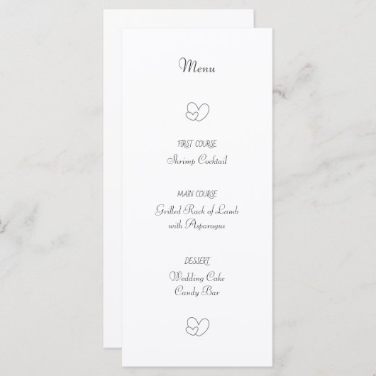 Hochzeitsmenü Menükarte (Vorne/Hinten)