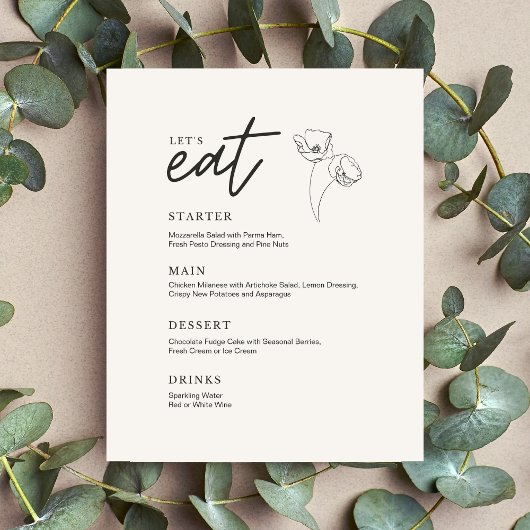 Hochzeitsmenü - Minimalistische Mohnblüte 🌿