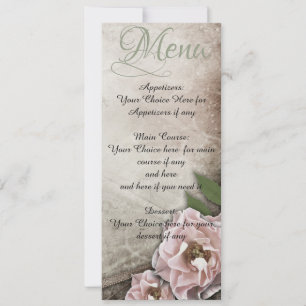Hochzeitsmenü mit alten rosa Rosen Einladung