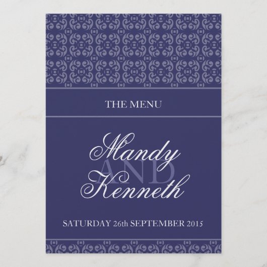 Hochzeitsmenü mit blauem Bandstahl Menükarte (Vorderseite)
