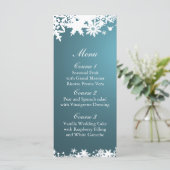 Hochzeitsmenü mit blauen Schneeflocken Menükarte (Stehend Vorderseite)