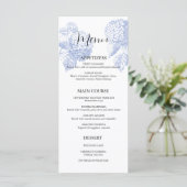 Hochzeitsmenü mit Blue Hydrangea Menükarte (Stehend Vorderseite)