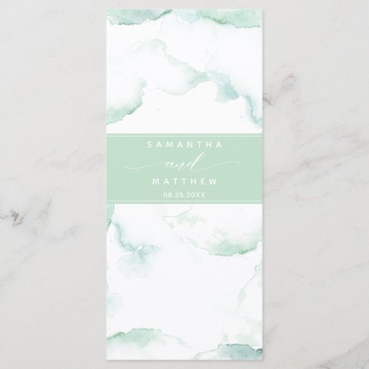 Hochzeitsmenü mit Gast-Name Blassgrüne Wasserfarbe Menükarte (Rückseite)