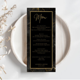 Hochzeitsmenü mit Goldrand-Karte aus schwarzem Mar Menükarte