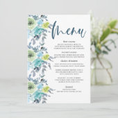Hochzeitsmenü mit hellblauem Gelbgrün Menükarte (Stehend Vorderseite)