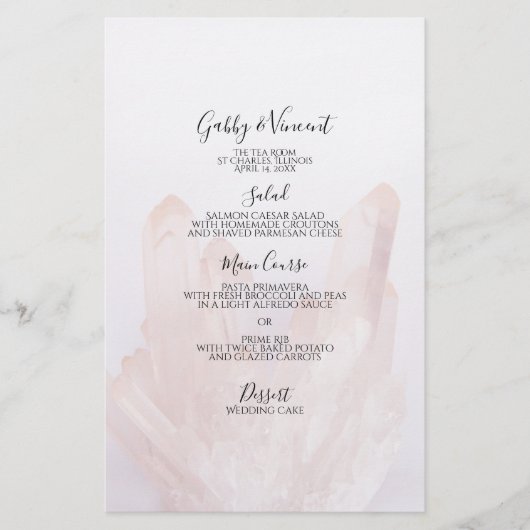 Hochzeitsmenü mit hellrosa Kristallen (Vorderseite)