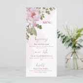 Hochzeitsmenü mit rosa Pfingstrosen Menükarte (Stehend Vorderseite)