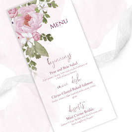 Hochzeitsmenü mit rosa Pfingstrosen Menükarte
