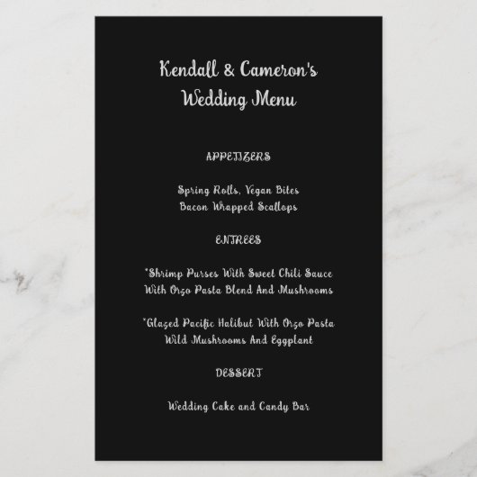Hochzeitsmenü mit schwarzem Hintergrund Flyer (Vorne)