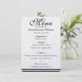 Hochzeitsmenü mit schwarzen und weißen Streifen Menükarte (Stehend Vorderseite)