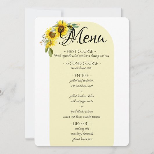 Hochzeitsmenü mit Sonnenblumen Feiertagskarte (Vorderseite)