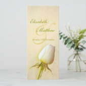 Hochzeitsmenü mit weißer Rose Einladung (Stehend Vorderseite)