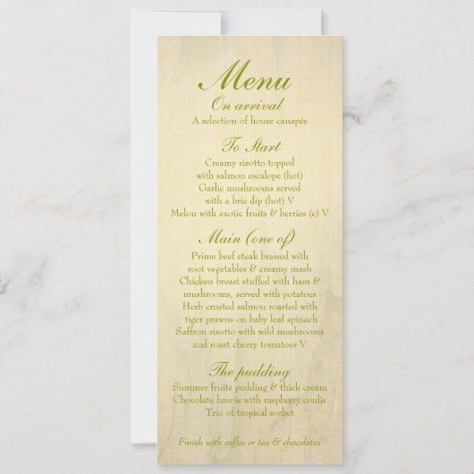 Hochzeitsmenü mit weißer Rose Einladung (Rückseite)