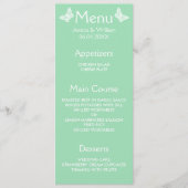 Hochzeitsmenü mit weißer und minzgrüner Schmetterl Menükarte (Vorderseite)