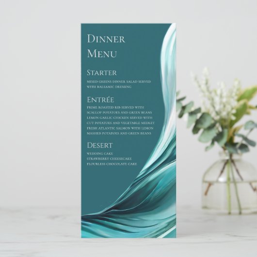 Hochzeitsmenü-Modern Emerald Green- Menükarte (Stehend Vorderseite)