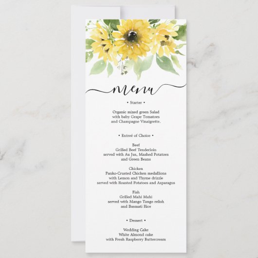 Hochzeitsmenü oder Brautparty im Sonnenblumengarte Einladung (Vorderseite)