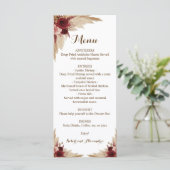 Hochzeitsmenü Pampas Grass Menükarte (Stehend Vorderseite)