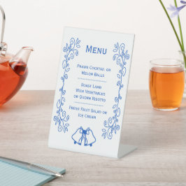 Hochzeitsmenü-Podiumsschild Blaue Saphir-Glocken Sockelschild